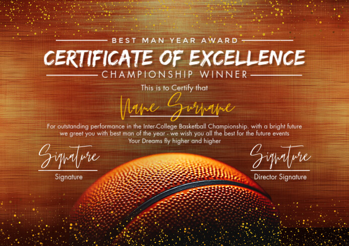 Basketball Excellence Certificate Template | PosterMyWall basketball-excellence-certificate-template-postermywall