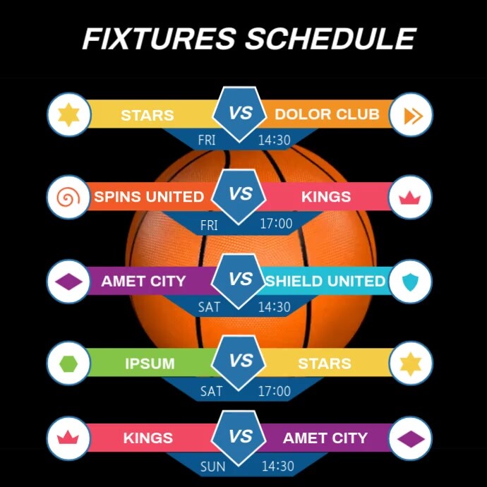 BASKETBALL FIXTURES SCHEDULE Wpis na Instagrama template