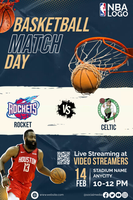 Match Card Design Nba BASKETBALL NBA MATCH DAY Template | PosterMyWall