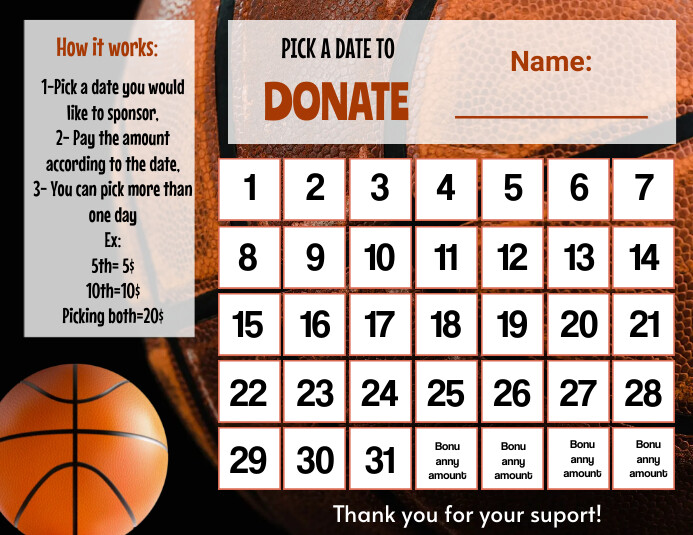 basketball-pick-a-date-to-donate-template-postermywall for Free Printable Basketball Template Printable Basketball Pick a Date to Donate Template | PosterMyWall for Free Printable Basketball Template Printable