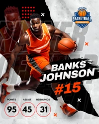 Basketball player match statistics points assists rebounds editable flyer template Instagram Portrait