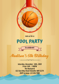 Basketball Pool Party invitation A6 template