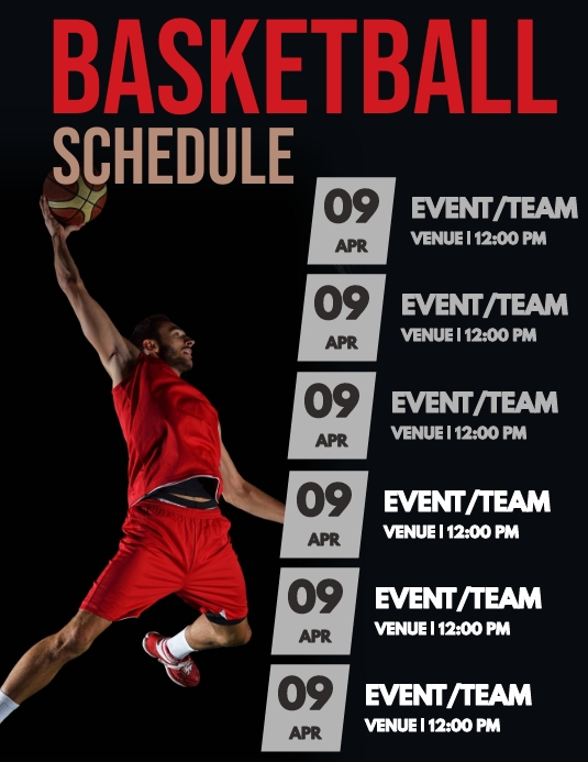 Basketball Schedule Template PosterMyWall