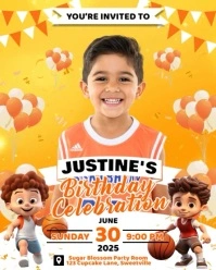 BASKETBALL THEME BIRTHDAY INVITATION FOR KIDS Instagram Portrait template