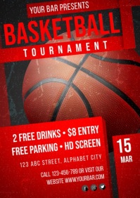 Red Basketball Tournament Video A4 template
