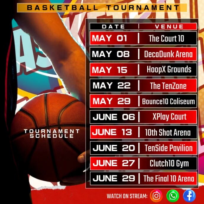 Basketball Tournament Schedule Event Publicação no Instagram template