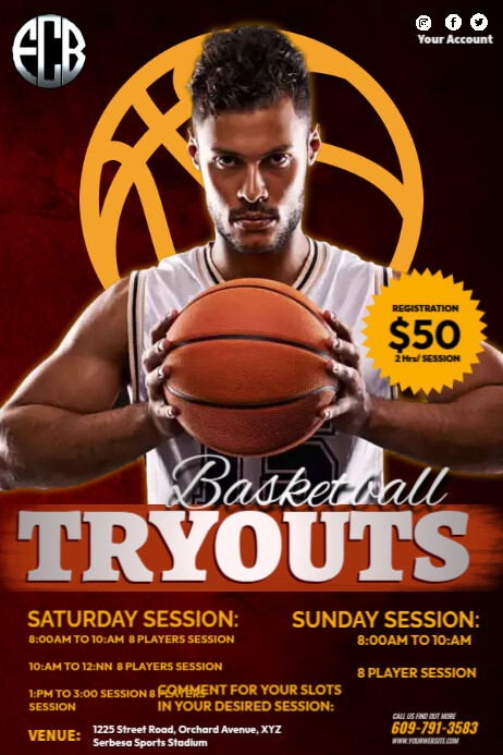 Tryouts Design Plantilla de Basketball Tryout Poster | PosterMyWall
