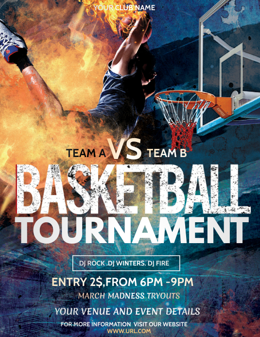 Basketball tryouts, March madness Flyer (Letter pang-US) template