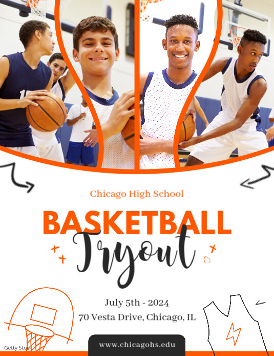 Basketball tryouts flyer with doodles Template | PosterMyWall