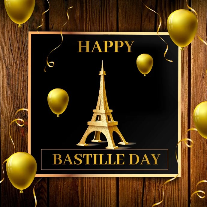 Bastille day, Eiffel tower fire works Square (1:1) template