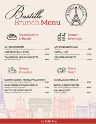 Bastille Day Brunch Menu Illustration Pamflet (Letter AS) template