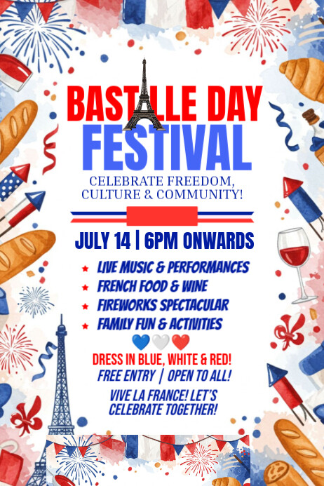 Bastille Day Celebration – Vive la France! Plakat template