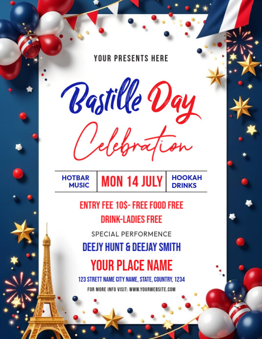 Bastille Day Party Flyer Рекламная листовка (US Letter) template