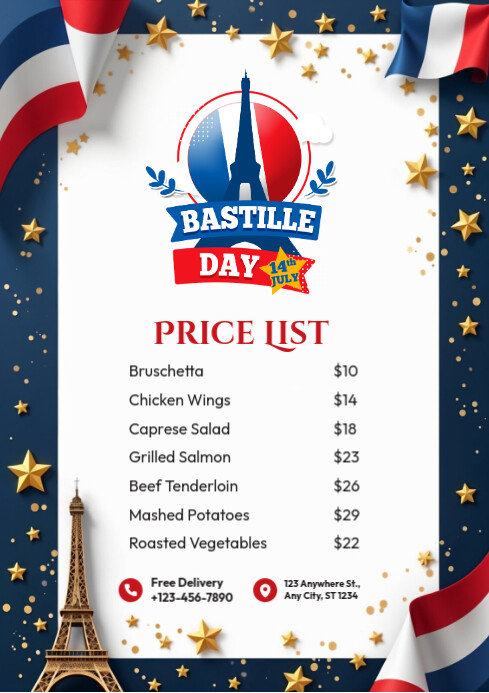 Bastille Day Price List Poster A4 template