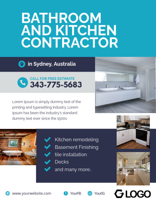 Bathroom and Kitchen Contractor FLyer Template PosterMyWall