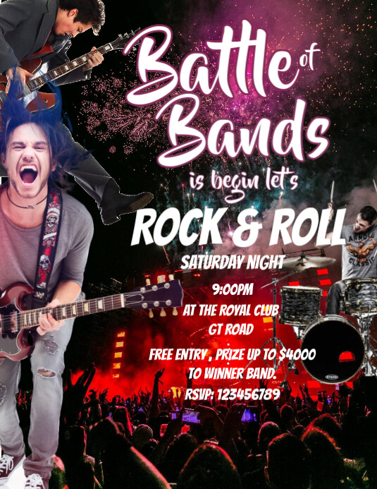 Battle Of The Bands Poster, Battle Of The Bands Flyer, Battle Of The Bands Poster Template, Pamflet (VSA Brief)