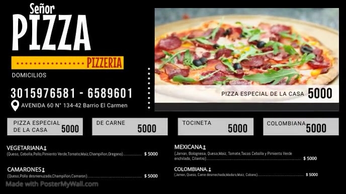 Copia de Red Pizza Menu Board Video Pantalla Digital (16:9) template