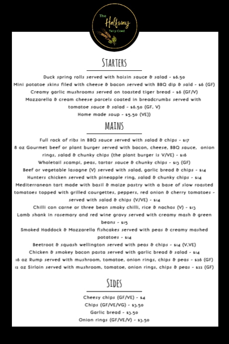 Copy of Copy of Copy of Simple printable black and white menu template ...