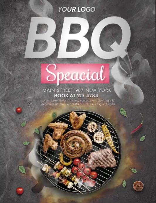 Black and White Barbecue Video Template Ulotka (US Letter)
