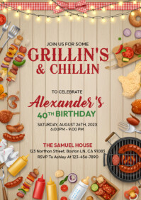 BBQ Birthday Party flyer A4 template