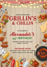 BBQ Birthday Party flyer A4 template