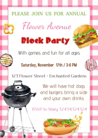 BBQ Neighborhood Block Party Flyer A6 template