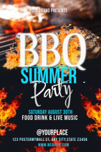 BBQ Summer Party Flyer Template - Food, Drinks & Live Music Poster