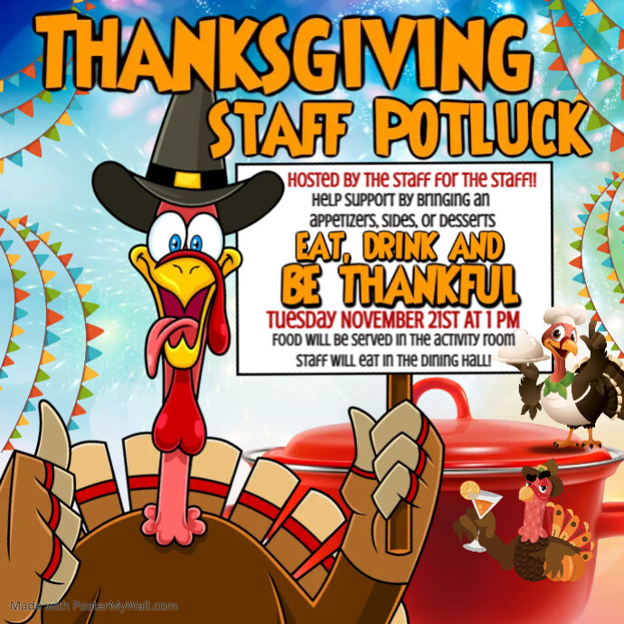 Thanksgiving Pot Luck Party Invitation Flyer Instagram Post template