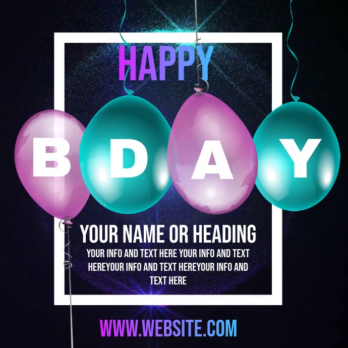BDAY B DAY B-DAY PARTY INVITE TEMPLATE Carré (1:1)