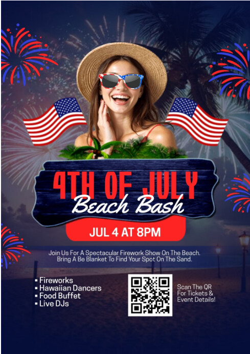 Beach Bash Firework Show - 4th July Event Template A4