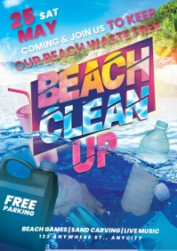 Beach Clean Up Event Party A4 template
