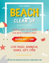 Blue Beach Cleanup Community Day Flyer Рекламная листовка (US Letter) template