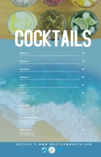 Beach Cocktails Drinks Bar Restaurant Menu Half Page Wide template