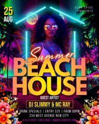 Beach house summer dj party invitation flyer template online Instagram post