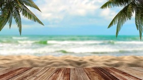 Beach ocean virtual zoom background Digital Display (16:9) template