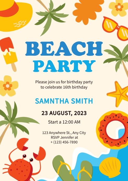 Beach Party A4 Template PosterMyWall