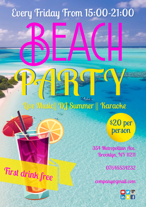 Beach Party A3 template