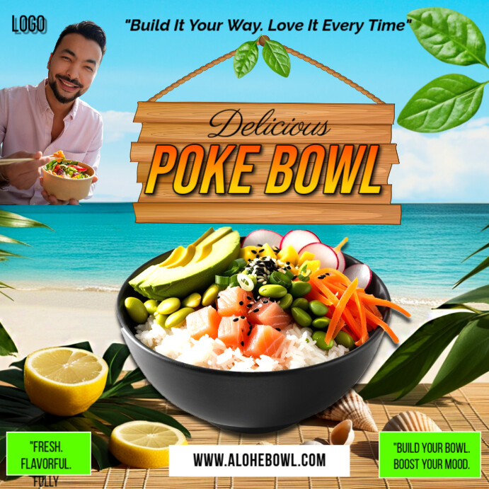 Beach Poke Bowl Flyer Message Instagram template