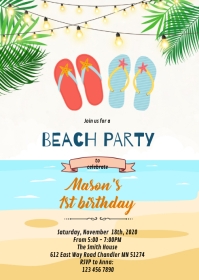 Beach pool flip flop birthday invitation A6 template