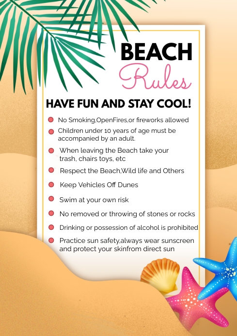 beach rules Template | PosterMyWall Beach rules Template | PosterMyWall