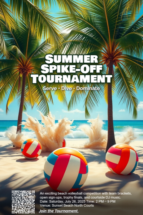 Modèle Beach Spike Volleyball Tournament Poster Template | PosterMyWall