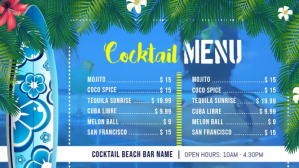 Beach Themed Cocktail Menu Digital Display Video template