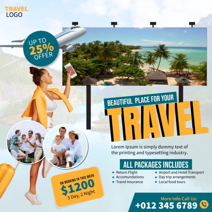 Beach Travel Ads Instagram na Post template