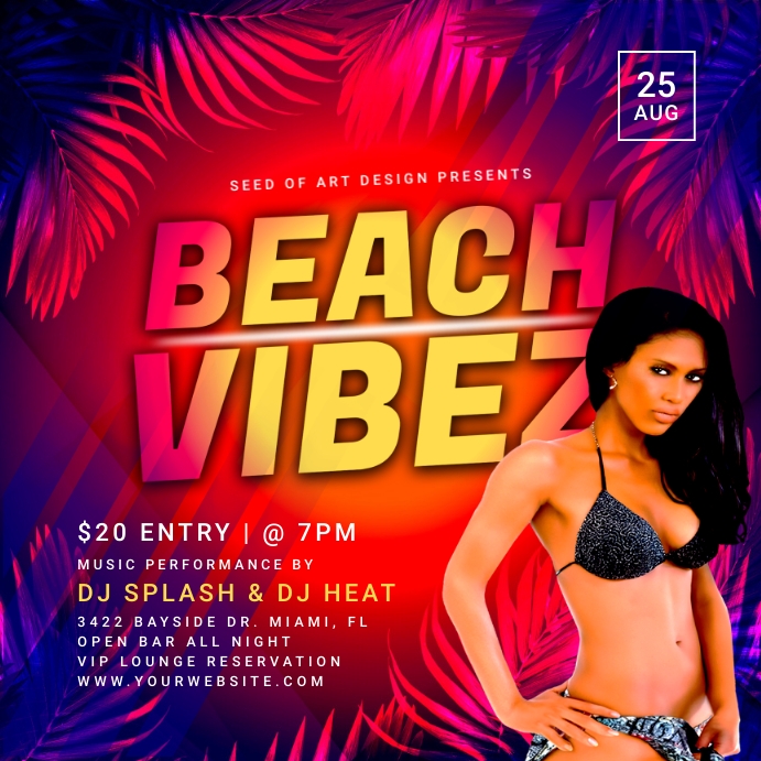 Beach Vibez Club Party Event Template Instagram-Beitrag
