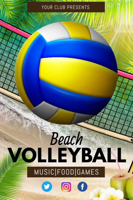 Beach volleyball, beach party Plakat template