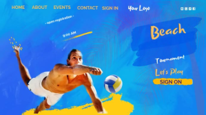 Blau Beach. Volleyball Tournament Coverfoto til YouTube-kanal Template