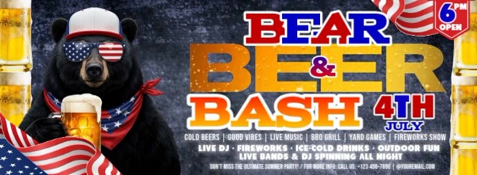 BEAR & BEER BASH — 4TH OF JULY POUR, PARTY, REPEAT Facebook 封面图片 template