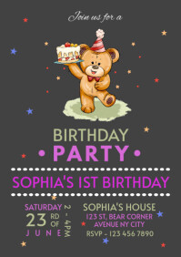 Bear Birthday Invitation Template Design | PosterMyWall Bear Birthday Invitation Template Design | PosterMyWall
