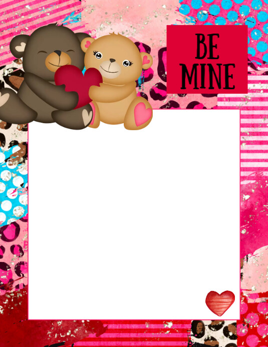 Bear Valentines Card Template, valentine treat card templates 传单(美国信函)