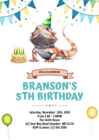 Bearded Dragon Birthday Invitation A6 template